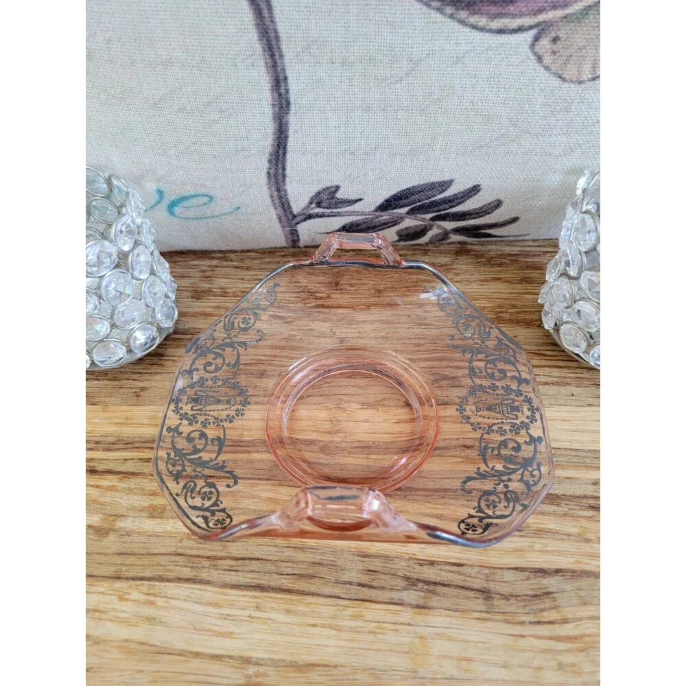 Vintage Pink Glass Silver Overlay Folded Bon Bon Candy Dish